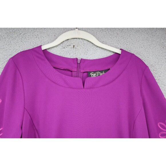 Bob Mackie 3/4 Wide Embroidered Sleeves Wearable Art Midi Dress-Medium-Fuchsia - Picture 5 of 11
